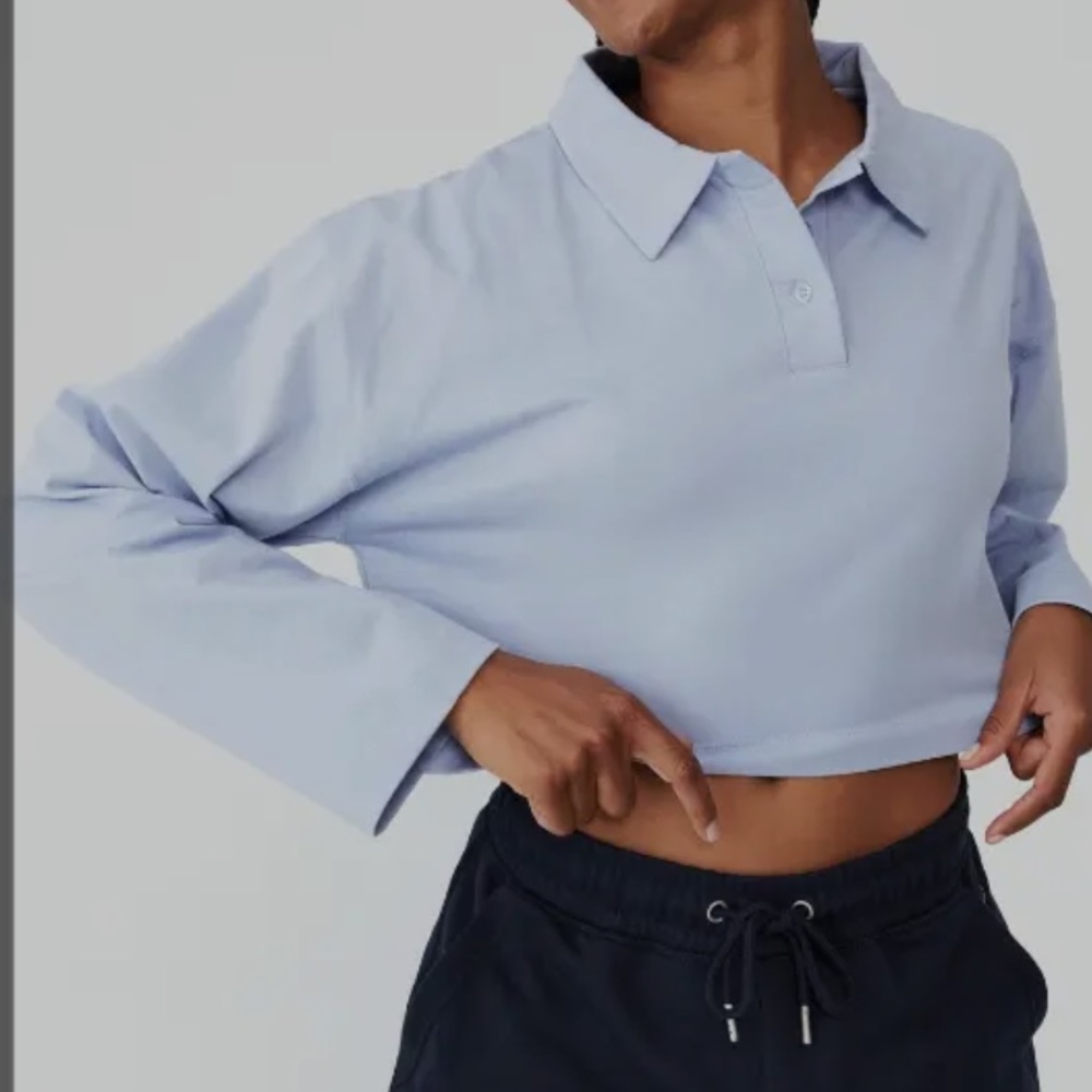 NWT Cotton On Body 4 Button Long Sleeve Crop Top In Iced Sky Size - Picture 12 of 12